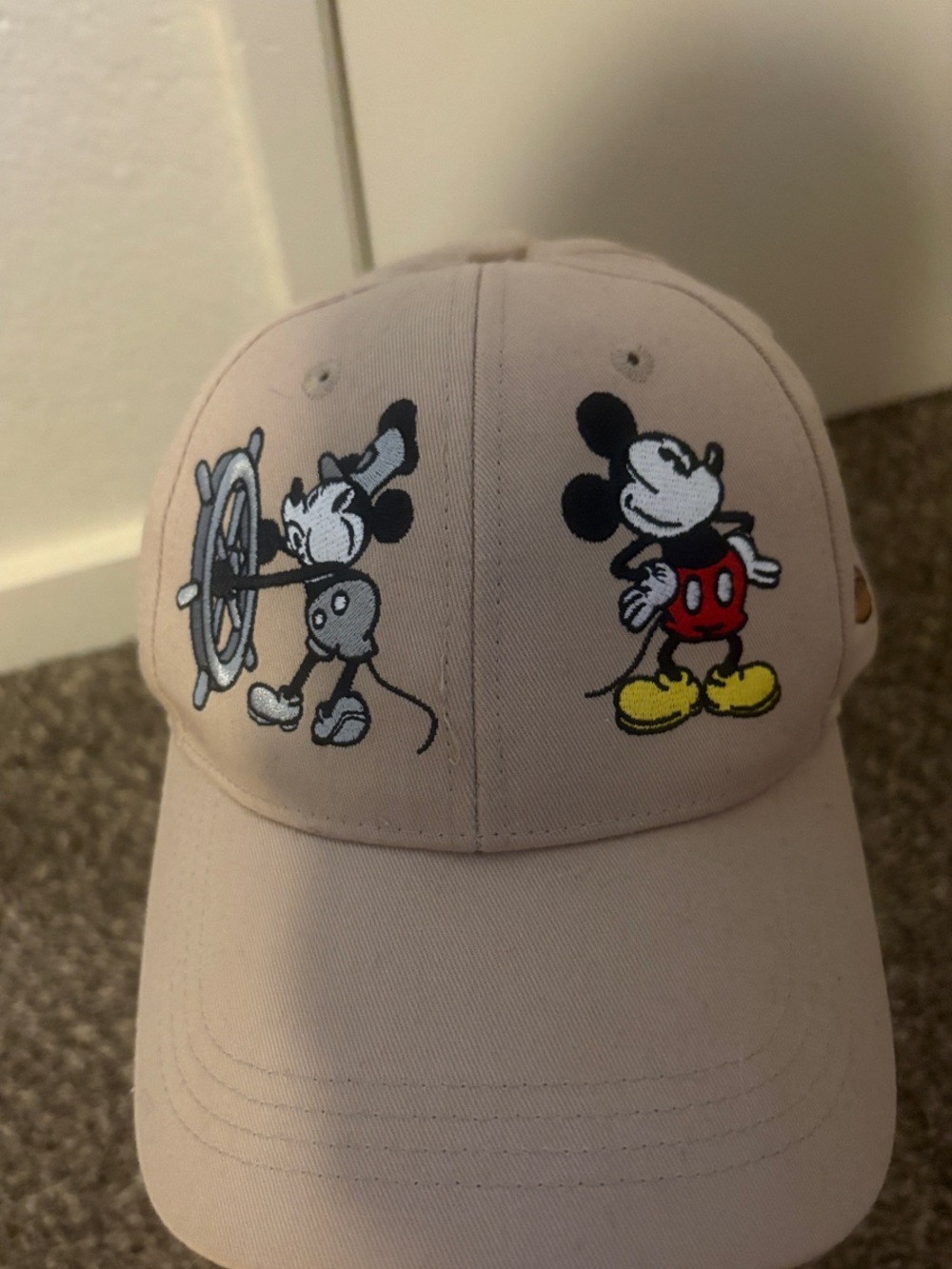 Disney Beige Mickey Mouse Baseball Cap with Classic Characters